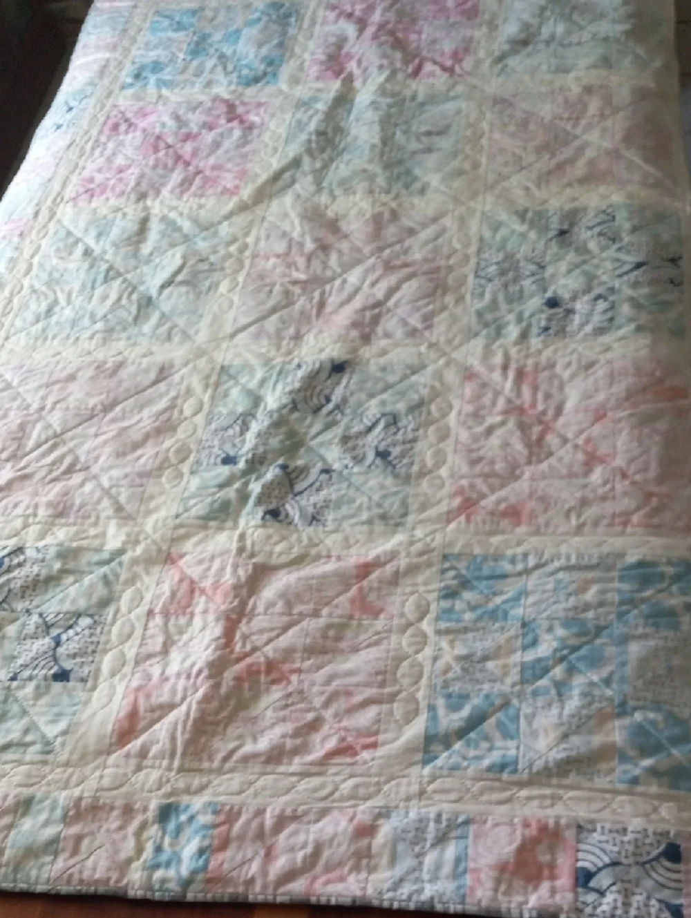 Classic Patchwork Cotton Quilt in Pastel Pink & Blue